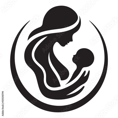 Mother and Child Silhouette Vector Illustration Graphic Design Motherhood Concept