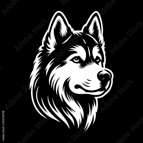 Husky's head is a black and white logo. EPS vector graphics.