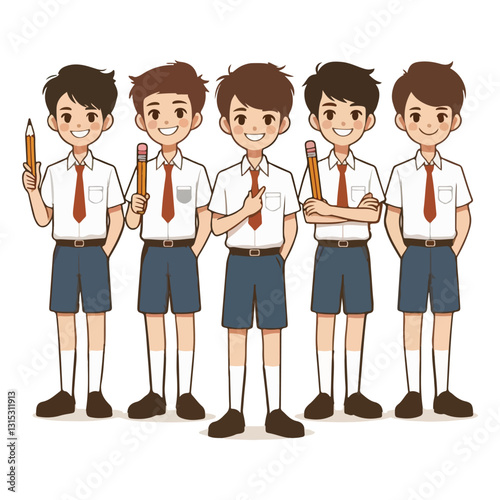 Happy school boys with pencils illustration vector design