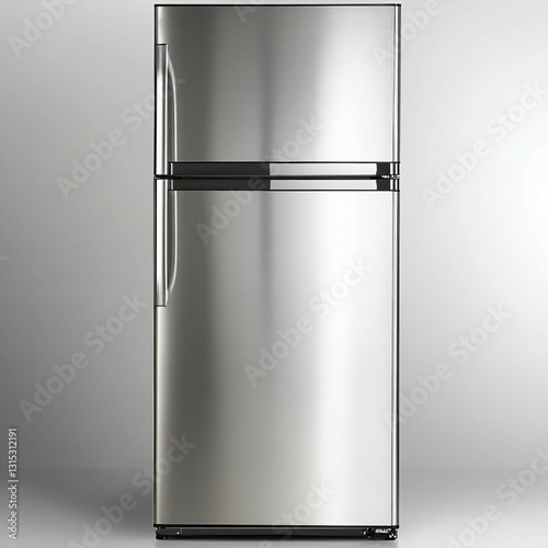 Modern Stainless Steel Refrigerator with Top Freezer in Monochromatic Setting - Sleek Appliance Design for Contemporary Spaces