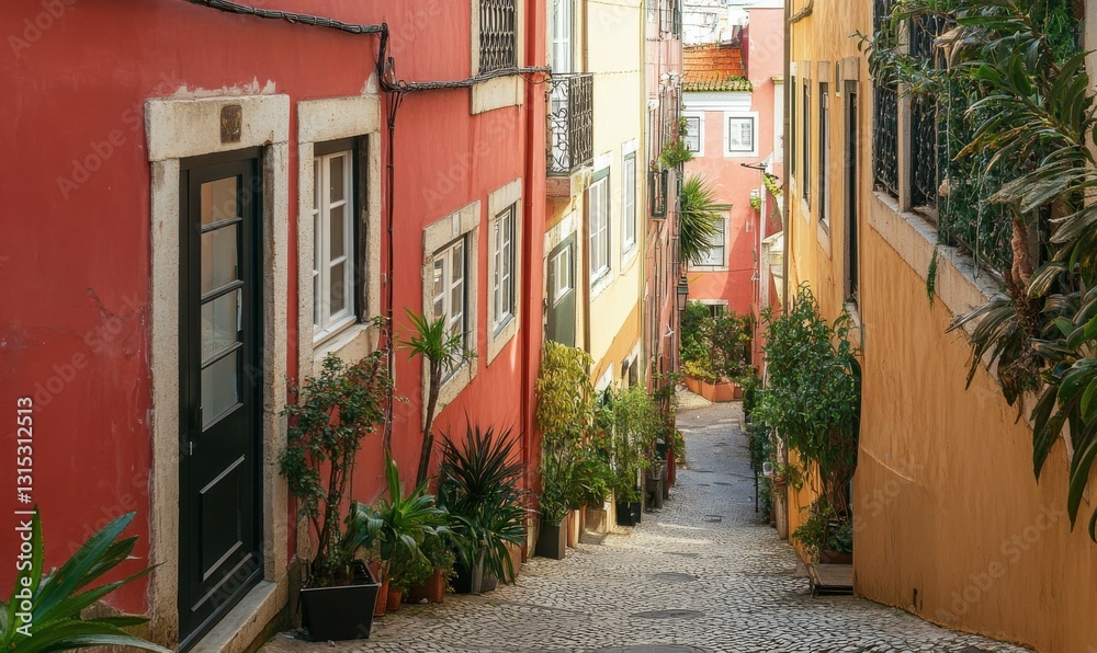 Beautiful architectural views along a narrow street in a city Beautiful architectural views along a narrow street in a city