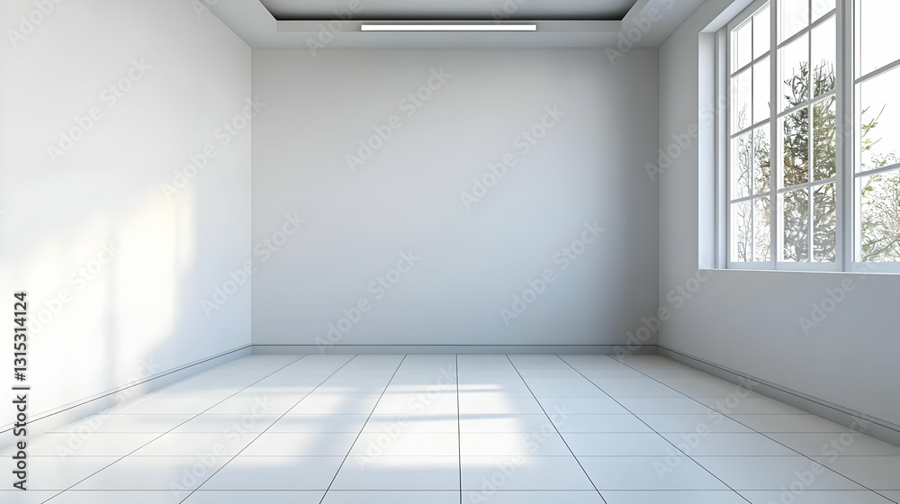 Bright White Empty Room With Tiled Floor Large Window Natural Light Minimalist Interior Design Modern Architecture Bright White Empty Room With Tiled Floor Large Window Natural Light Minimalist Interior Design Modern Architecture