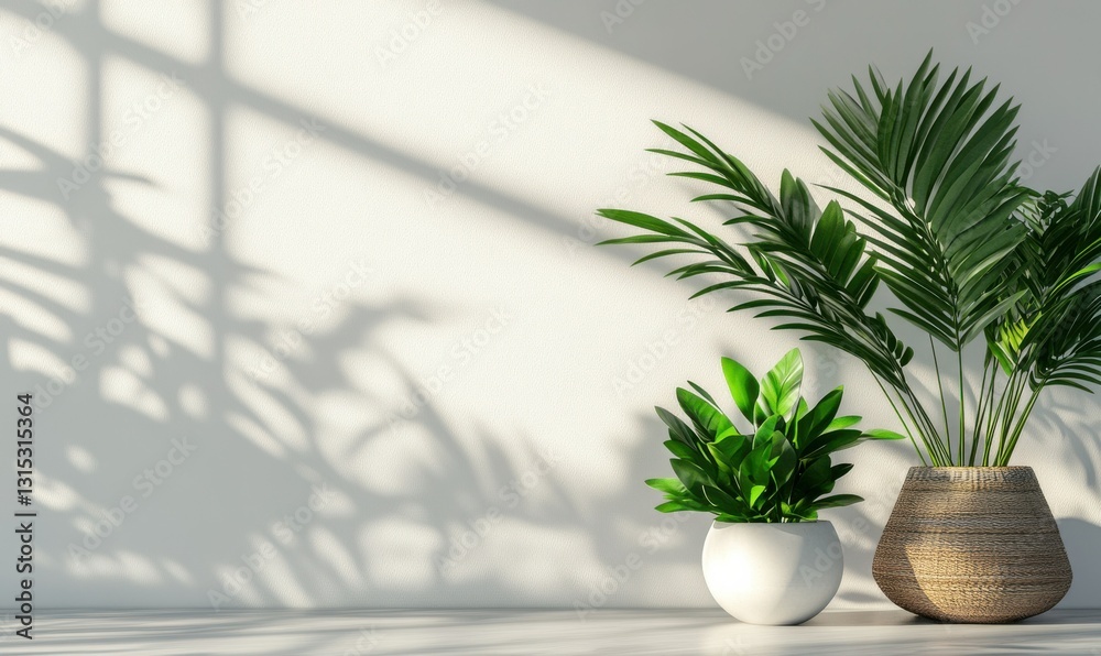 Fototapeta premium Modern Professional Office Interior with Blank Wall, Contemporary Decor, and Green Plants
