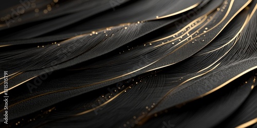 Abstract Black Textured Layers with Golden Accents and Sparkles