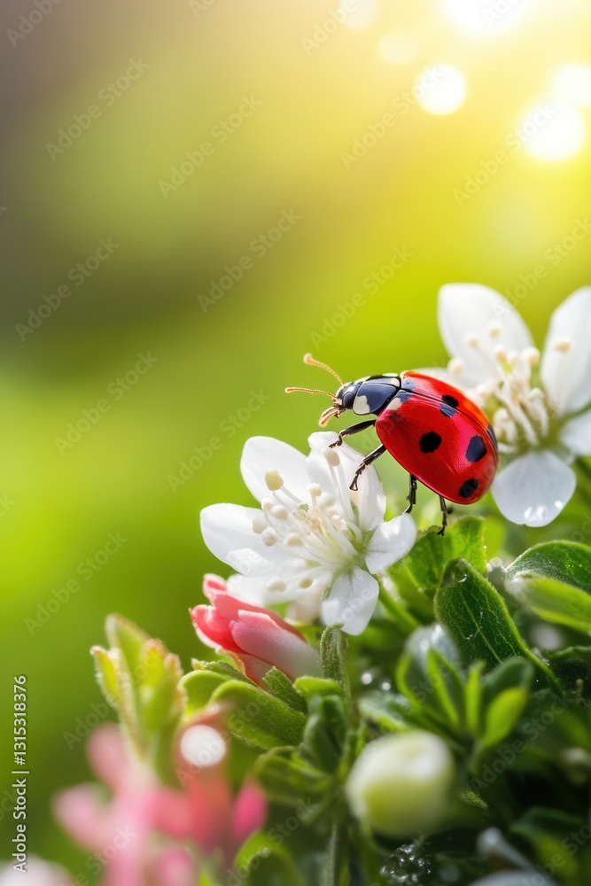 Beautiful cute ladybug with flower in Spring. Beautiful cute ladybug with flower in Spring.