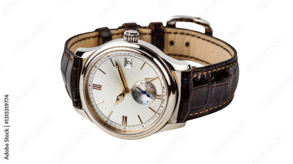 Luxury wristwatch with brown leather strap on transparent background Luxury wristwatch with brown leather strap on transparent background
