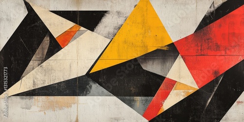 Dynamic Geometric Composition with Primary Colors and Textured Surface