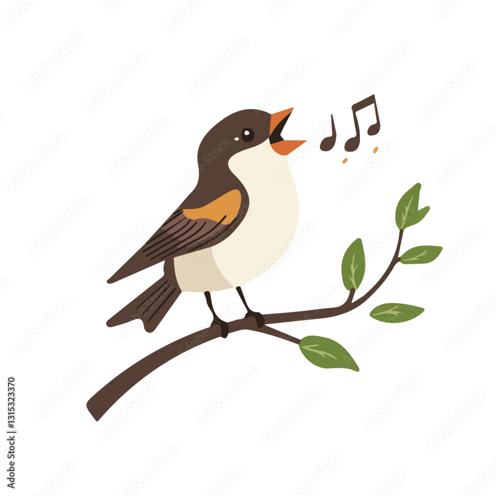 2D flat vector illustration Bird singing on a branch icon isolated on a white background.
2D flat vector illustration Bird singing on a branch icon isolated on a white background.