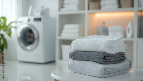 Wallpaper Mural Neatly folded formal clothes in modern laundry room with washing machine Torontodigital.ca