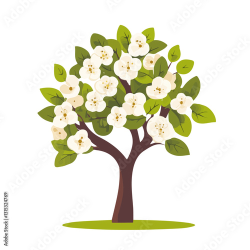 2D flat vector illustration Blossoming pear tree icon isolated on a white background.

