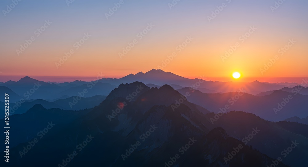 Obraz premium Serene Landscape: Sunrise Over Mountain Peaks