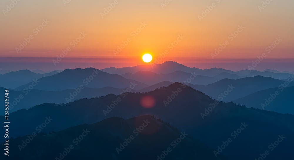 Serene Landscape: Sunrise Over Mountain Peaks Serene Landscape: Sunrise Over Mountain Peaks