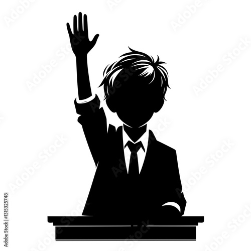 Male Student Raising Hand Silhouette