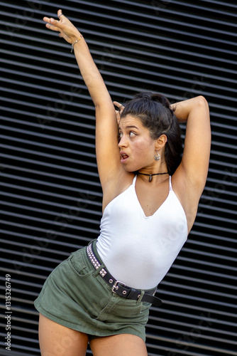 Latin confident dancer radiating positivity and style