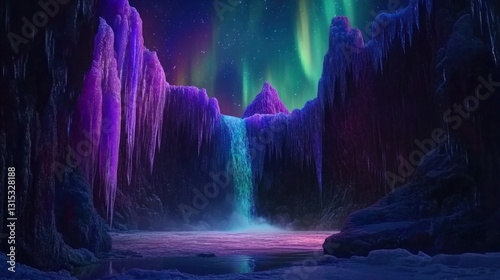 Wallpaper Mural Enchanted Frozen Waterfall Under Aurora Borealis Torontodigital.ca