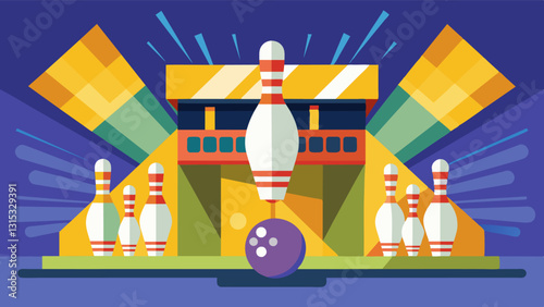 The sound of bowling pins being knocked down echoes through the community recreation center as the neighborhood league enjoys a night of friendly competition and fun.. Vector illustration