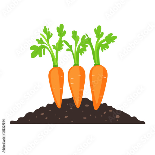 2D flat vector illustration Fresh carrots growing in soil icon isolated on a white background.

