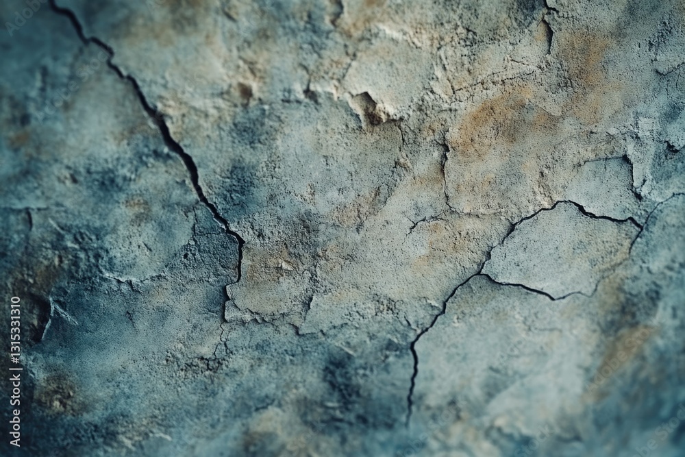 Close-up of a cracked, aged, textured wall surface with teal and beige tones. Close-up of a cracked, aged, textured wall surface with teal and beige tones.