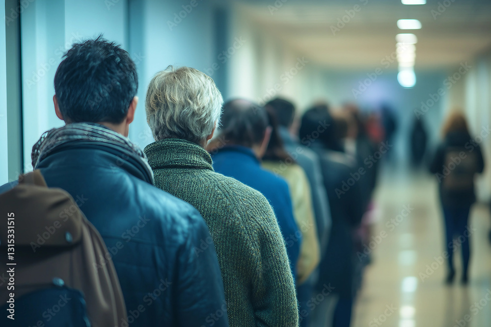 Many different people waiting indoor generative AI picture Many different people waiting indoor generative AI picture