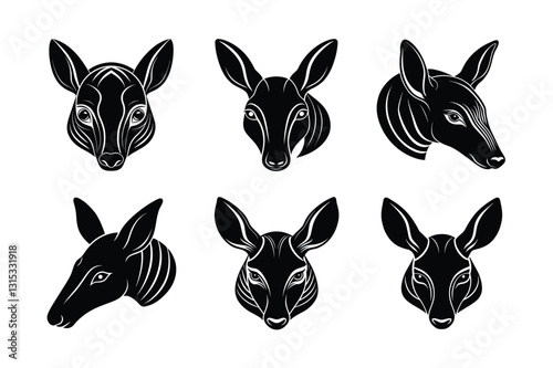 Aardvark head vector silhouette icon set