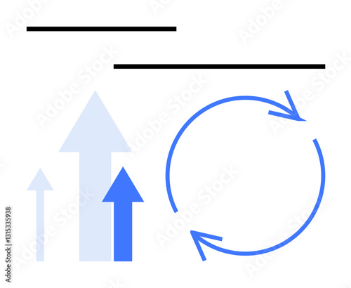 Upward arrows symbolize growth while circular arrows represent processes and cycles. Ideal for business strategy, productivity, teamwork, innovation, progress, sustainability, flat simple metaphor