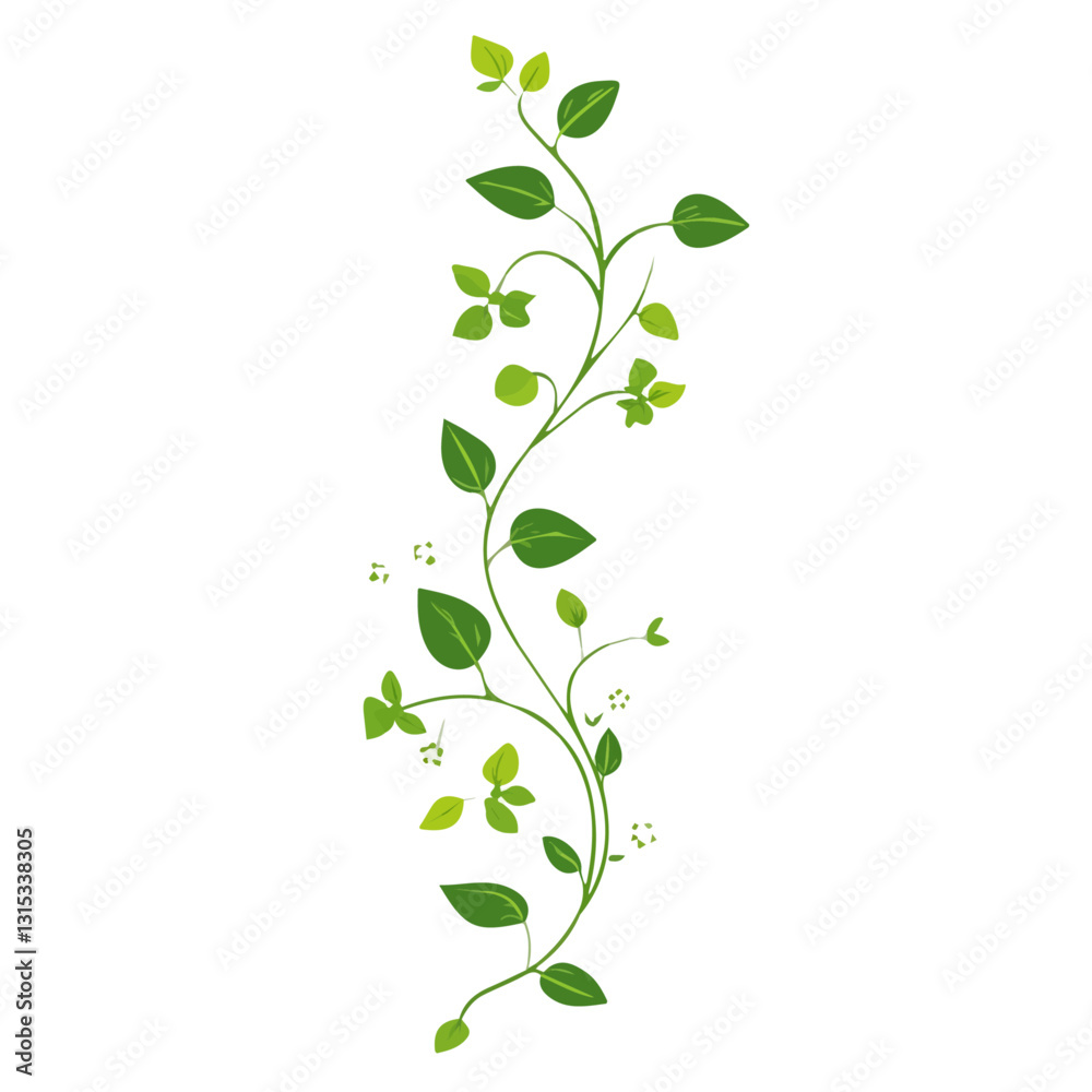 2D flat vector illustration Green vines with tiny flowers icon isolated on a white background.
2D flat vector illustration Green vines with tiny flowers icon isolated on a white background.