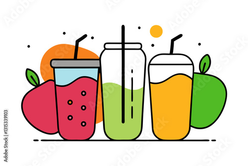 Healthy and Colorful Assorted Smoothie Jars with Fruit Blends