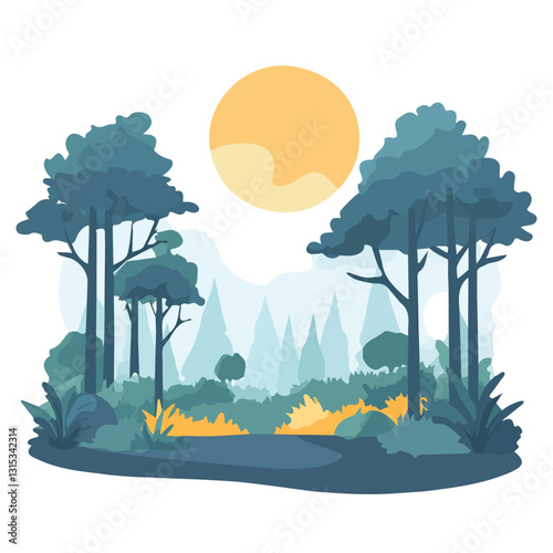 2D flat vector illustration Soft spring mist in the forest icon isolated on a white background.

