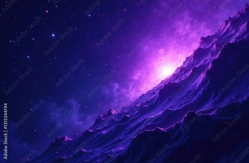 Cosmic abstract landscape with vibrant purple and starry night sky for design inspiration Cosmic abstract landscape with vibrant purple and starry night sky for design inspiration