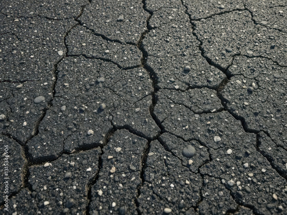 Close-up texture of asphalt road surface, showing fine cracks and aggregate, material, crack Close-up texture of asphalt road surface, showing fine cracks and aggregate, material, crack
