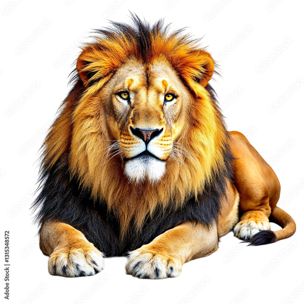 Obraz premium Majestic Lion, Powerful and Regal, Against a White Background