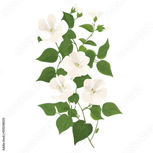 2D flat vector illustration White flowers blooming on a vine icon isolated on a white background.

