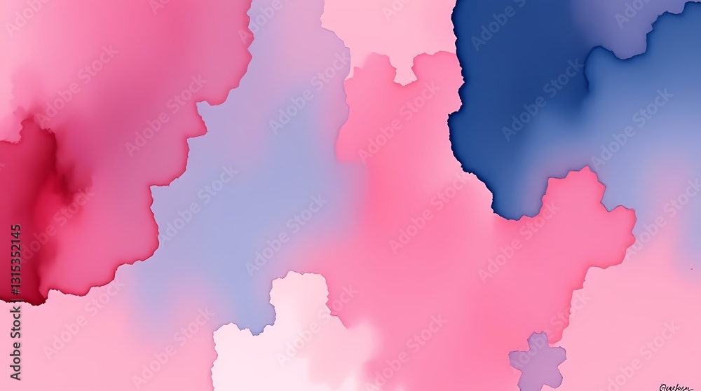 Obraz premium Watercolor Dreams: An abstract artwork features soft, blended watercolor blobs in shades of pink and blue, evoking feelings of serenity and artistic expression. 