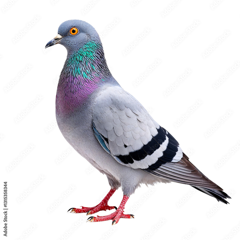 Fototapeta premium Detailed Close-up of a Pigeon Against a White Background
