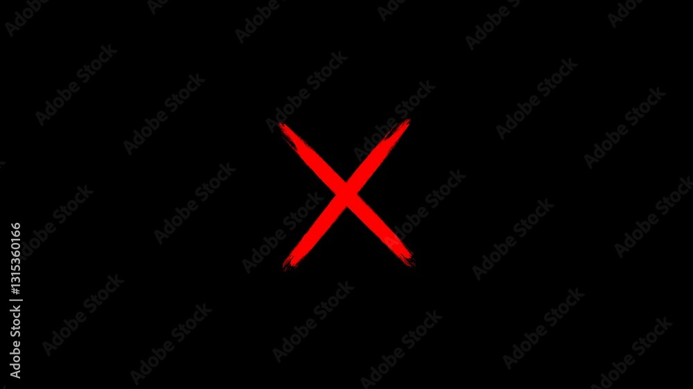 Red cross mark animation. Wrong mark collection. Red cross X symbol. Animated hand-drawn red cross with a brush. Red cross sign on black background animation.