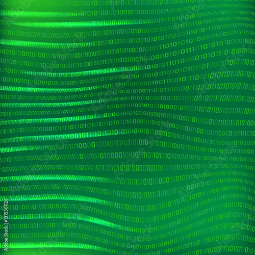 Vector Digital Data Technology Concept. Green Binary Data Software Programming Code Texture. Random Program Code. Machine Code. Random Binary Data Matrix Wide. Tech Background.