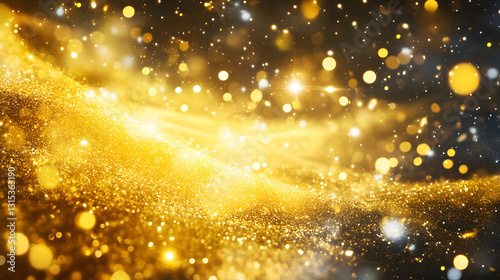 Sparkling Golden Glitter Background with Bokeh Lights