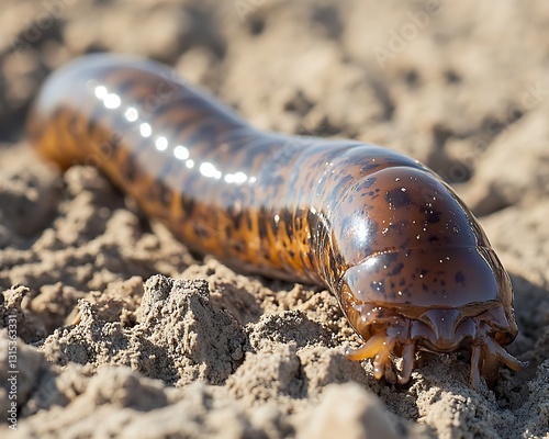 Sea worm beach sand crawling sun