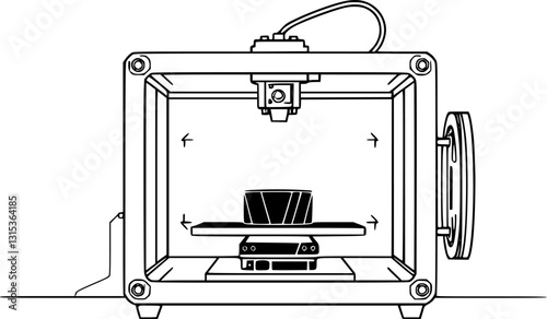 Outline illustration of a 3D printer minimal industrial technology vector design.