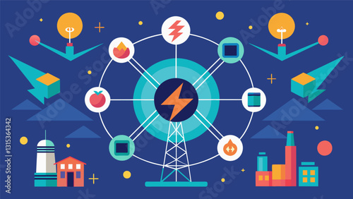 The energy grid is a living breathing organism constantly collecting and analyzing data to maintain its intricate balance.. Vector illustration