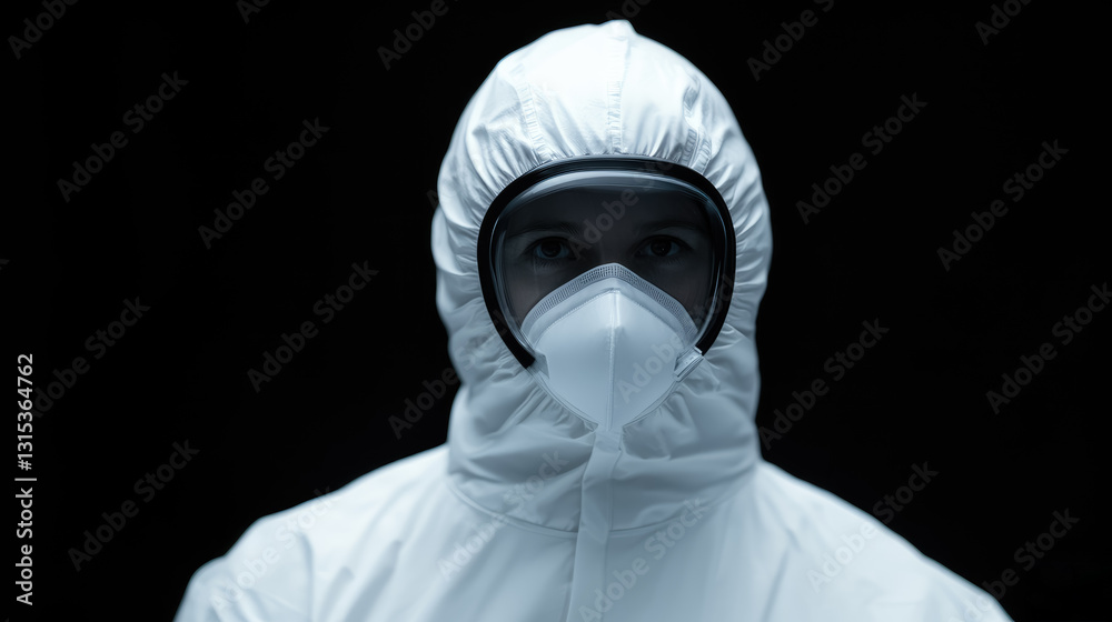 Scientist in Protective Gear in a Dark Lab Environment Scientist in Protective Gear in a Dark Lab Environment