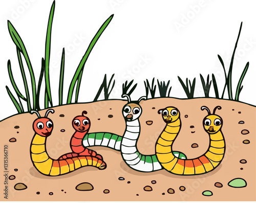 abstract illustration of worms on colorful soil