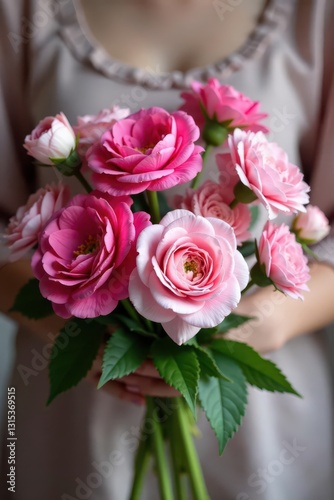 Luxurious pink ranunculus and sweet alyssum bouquet , luxury, flowers, white