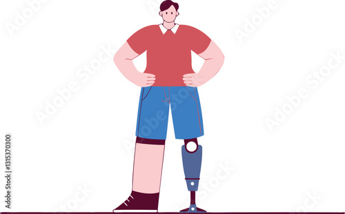 Man with bionic leg prosthesis, vector illustration, advanced prosthetics, modern innovation, human enhancement, cybernetic leg