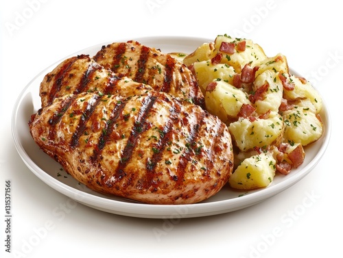 A delicious plate of juicy chicken served with fluffy potatoes for an enjoyable and satisfying meal experience
