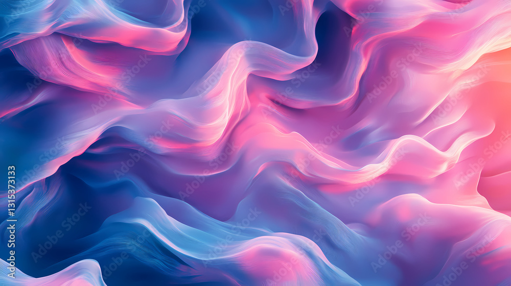 Fototapeta premium Abstract waves of pink and blue create a dynamic, colorful pattern for creative backgrounds or artistic design projects with a dreamlike quality. Dreamlike - Sky. Illustration