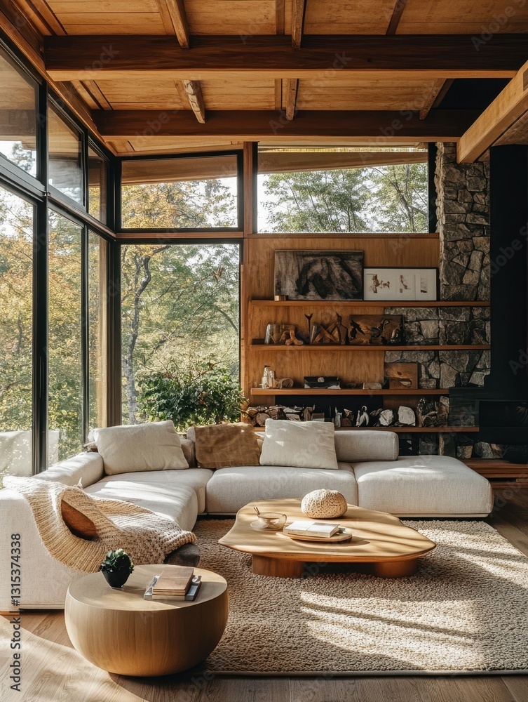 Fototapeta premium A natural lightfilled living room featuring a contemporary minimalist design