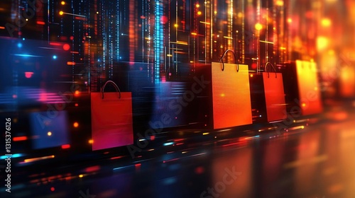 Wallpaper Mural E-commerce Revolution: Digital Shopping Bags Speed Torontodigital.ca