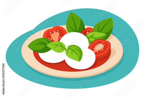 Fresh Mozzarella and Tomato Caprese Salad Vector Art Illustration