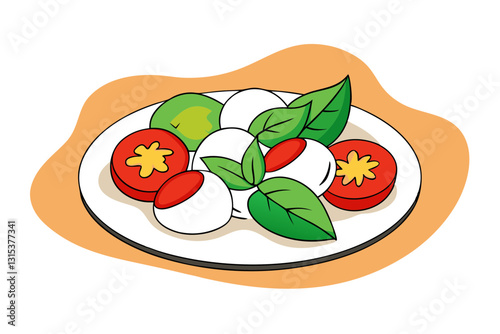 Italian Caprese Salad Platter with Basil Leaves Vector Design